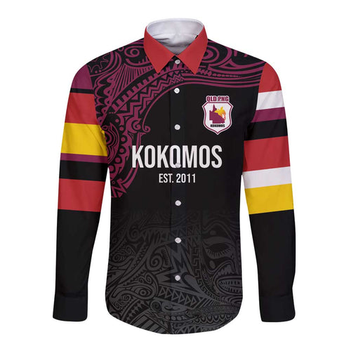 Queensland Papua New Guinea Custom Long Sleeve Button Shirt All Black Pacific PNG Tribal Style