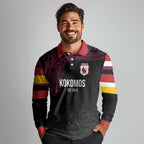 Queensland Papua New Guinea Custom Long Sleeve Polo Shirt All Black Pacific PNG Tribal Style