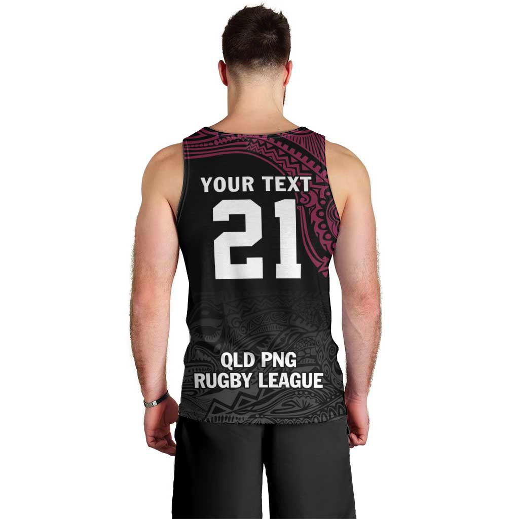Queensland Papua New Guinea Custom Men Tank Top All Black Pacific PNG Tribal Style
