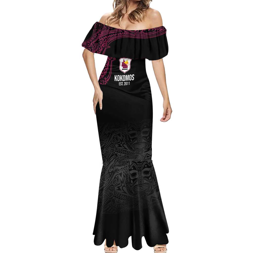 Queensland Papua New Guinea Custom Mermaid Dress All Black Pacific PNG Tribal Style