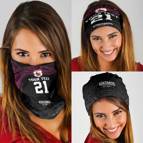 Queensland Papua New Guinea Custom Neck Gaiter All Black Pacific PNG Tribal Style - Aussie Hoodie