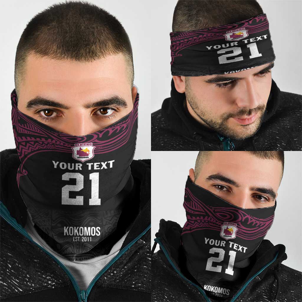 Queensland Papua New Guinea Custom Neck Gaiter All Black Pacific PNG Tribal Style - Aussie Hoodie