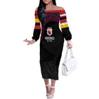 Queensland Papua New Guinea Custom Off The Shoulder Long Sleeve Dress All Black Pacific PNG Tribal Style
