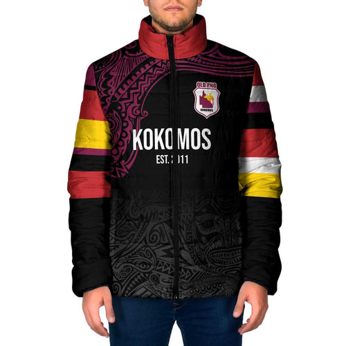 Queensland Papua New Guinea Custom Padded Jacket All Black Pacific PNG Tribal Style - Aussie Hoodie