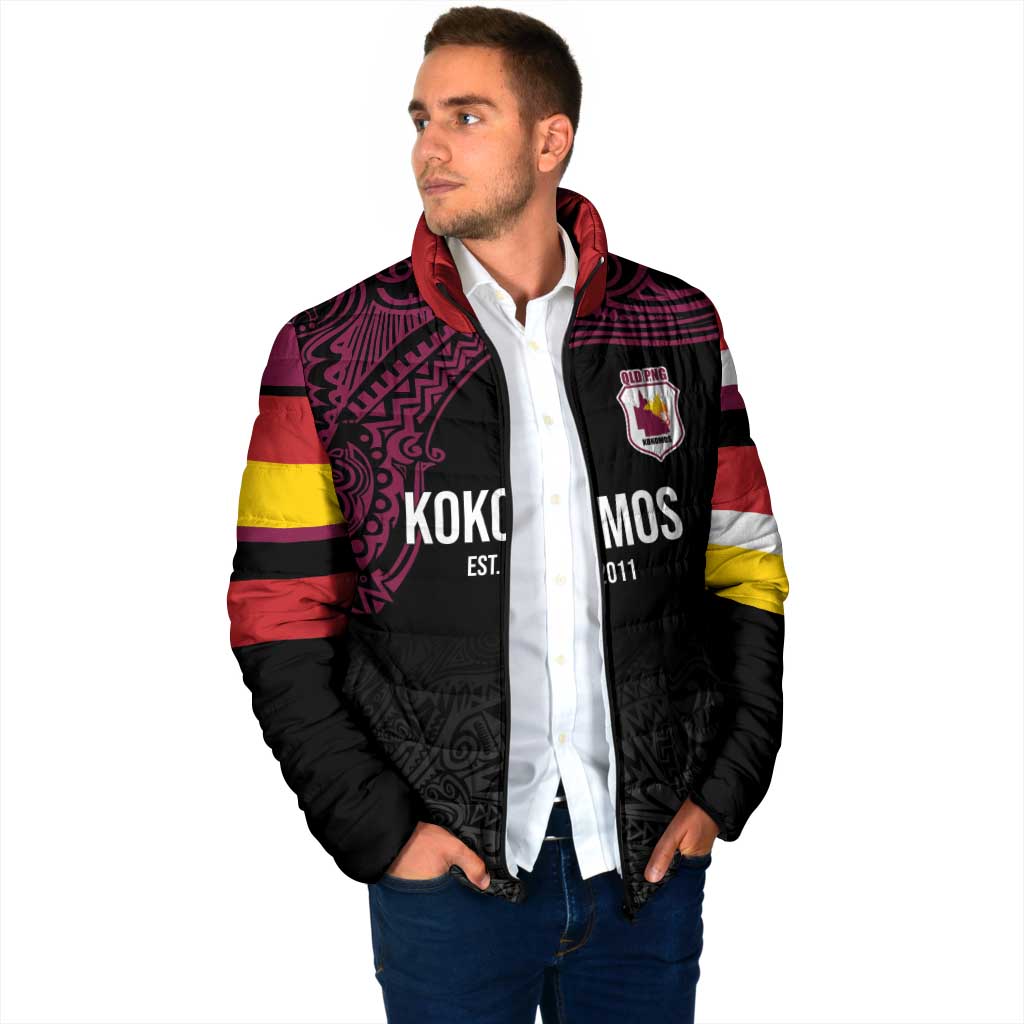 Queensland Papua New Guinea Custom Padded Jacket All Black Pacific PNG Tribal Style - Aussie Hoodie