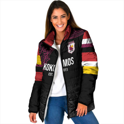 Queensland Papua New Guinea Custom Padded Jacket All Black Pacific PNG Tribal Style - Aussie Hoodie