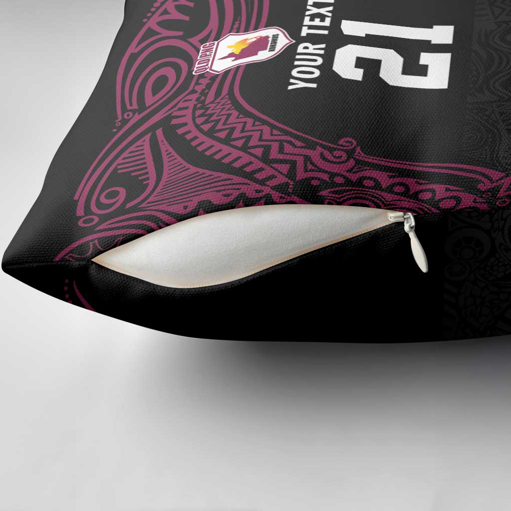 Queensland Papua New Guinea Custom Pillow Cover All Black Pacific PNG Tribal Style - Aussie Hoodie