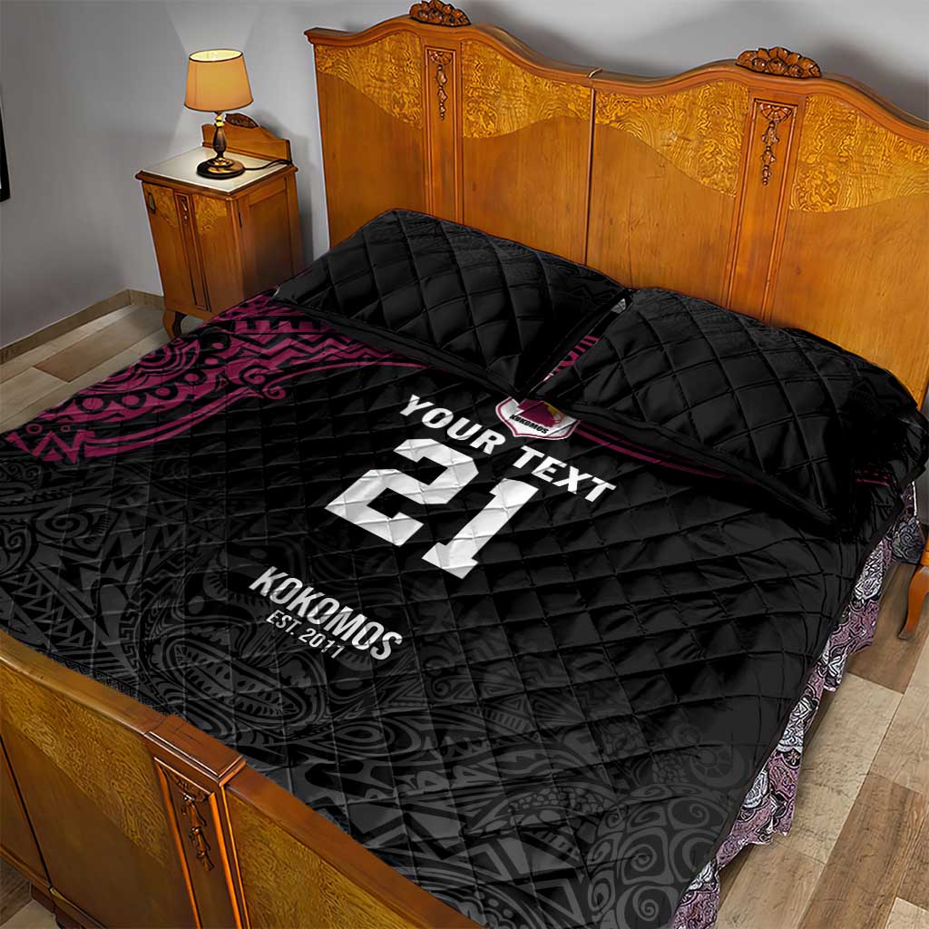 Queensland Papua New Guinea Custom Quilt Bed Set All Black Pacific PNG Tribal Style