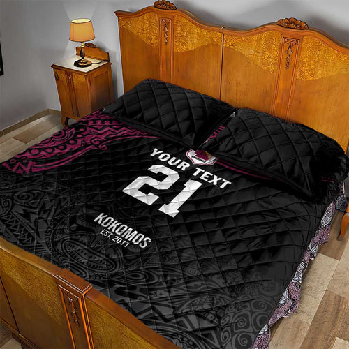 Queensland Papua New Guinea Custom Quilt Bed Set All Black Pacific PNG Tribal Style