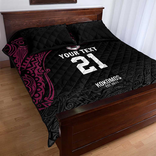 Queensland Papua New Guinea Custom Quilt Bed Set All Black Pacific PNG Tribal Style