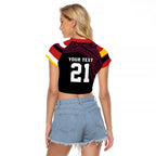 Queensland Papua New Guinea Custom Raglan Cropped T Shirt All Black Pacific PNG Tribal Style