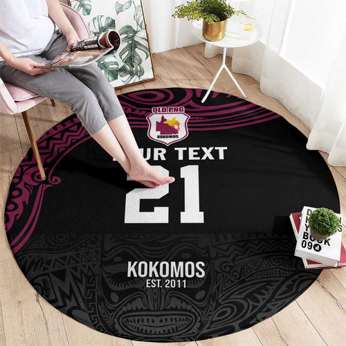 Queensland Papua New Guinea Custom Round Carpet All Black Pacific PNG Tribal Style