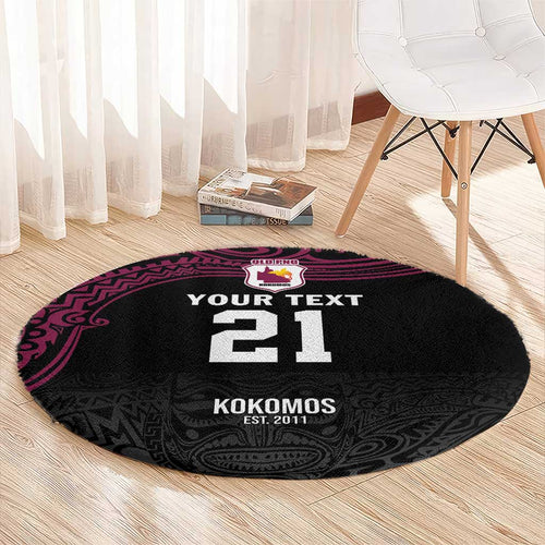 Queensland Papua New Guinea Custom Round Carpet All Black Pacific PNG Tribal Style