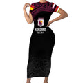 Queensland Papua New Guinea Custom Short Sleeve Bodycon Dress All Black Pacific PNG Tribal Style