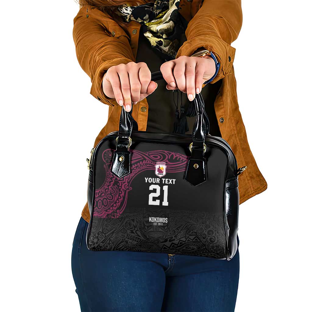 Queensland Papua New Guinea Custom Shoulder Handbag All Black Pacific PNG Tribal Style