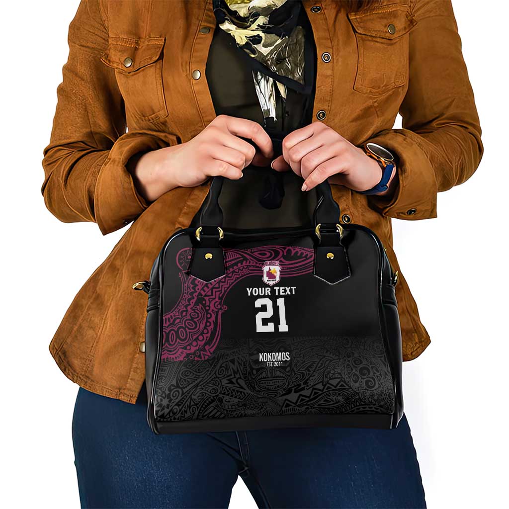 Queensland Papua New Guinea Custom Shoulder Handbag All Black Pacific PNG Tribal Style