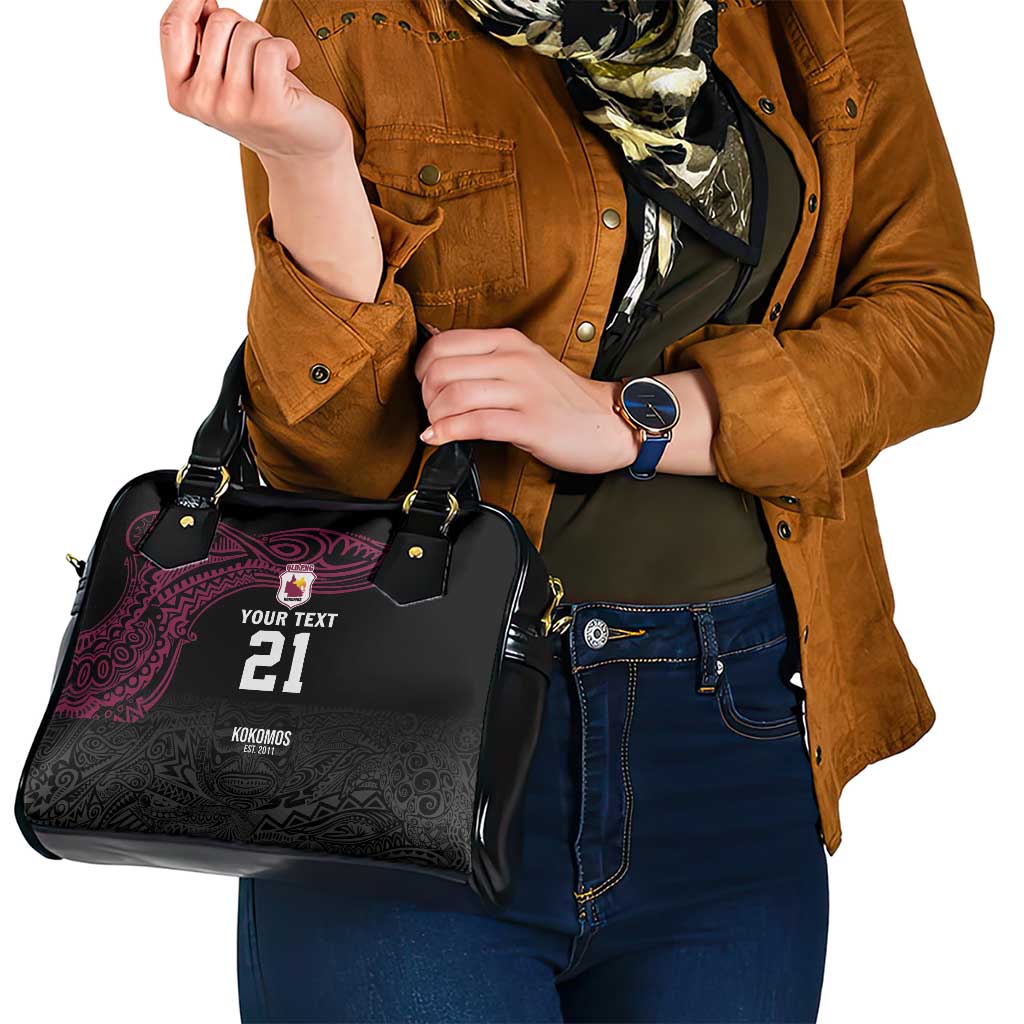 Queensland Papua New Guinea Custom Shoulder Handbag All Black Pacific PNG Tribal Style