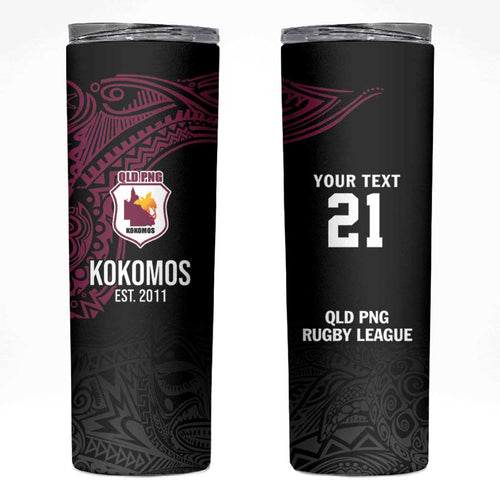 Queensland Papua New Guinea Custom Skinny Tumbler All Black Pacific PNG Tribal Style