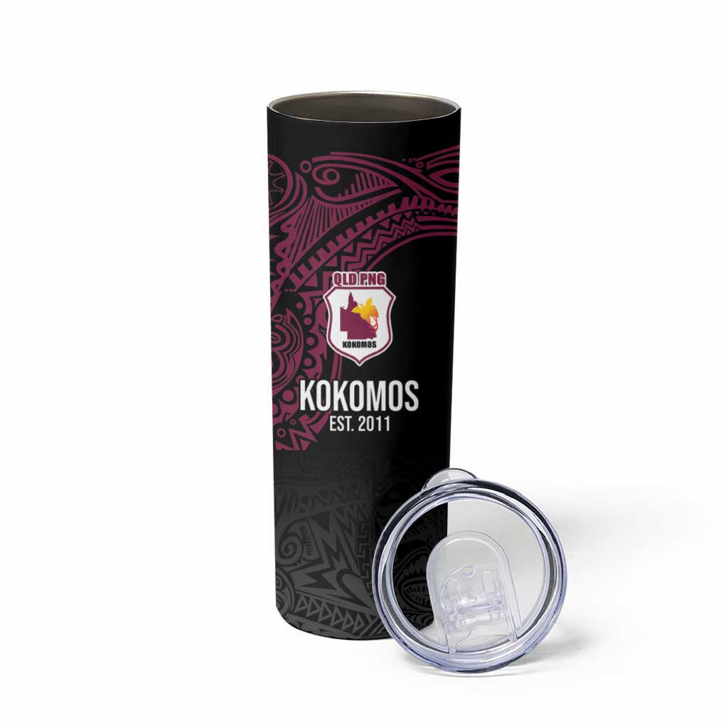 Queensland Papua New Guinea Custom Skinny Tumbler All Black Pacific PNG Tribal Style