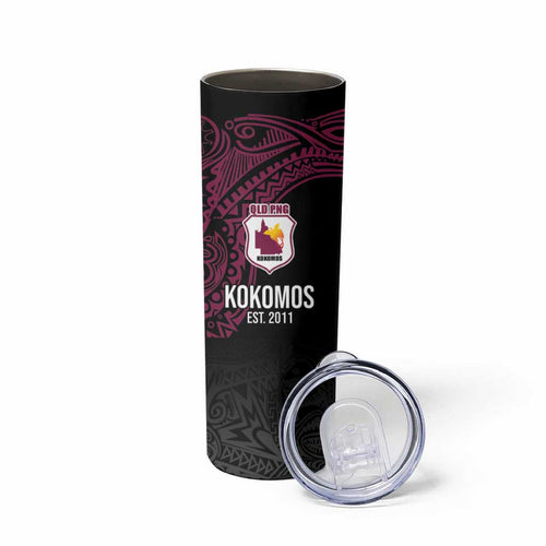 Queensland Papua New Guinea Custom Skinny Tumbler All Black Pacific PNG Tribal Style