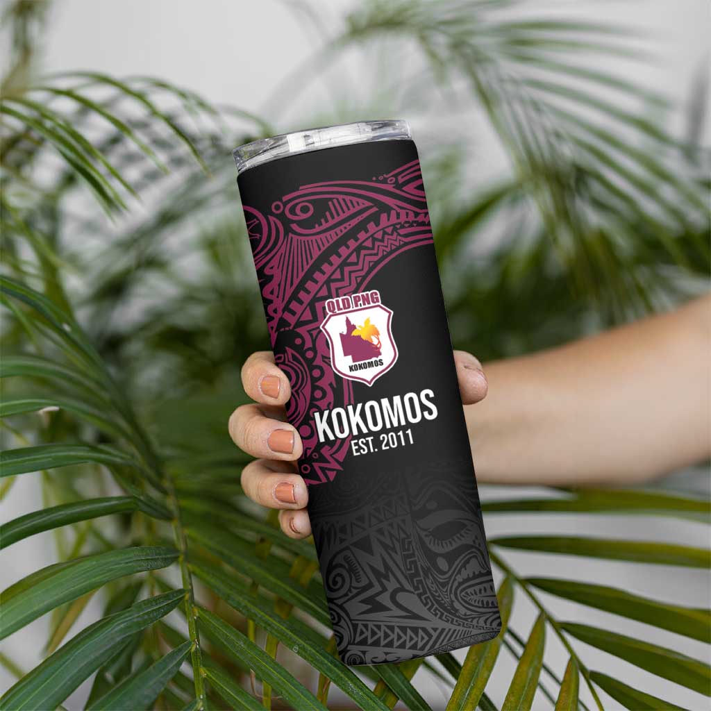 Queensland Papua New Guinea Custom Skinny Tumbler All Black Pacific PNG Tribal Style