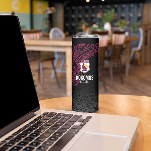 Queensland Papua New Guinea Custom Skinny Tumbler All Black Pacific PNG Tribal Style