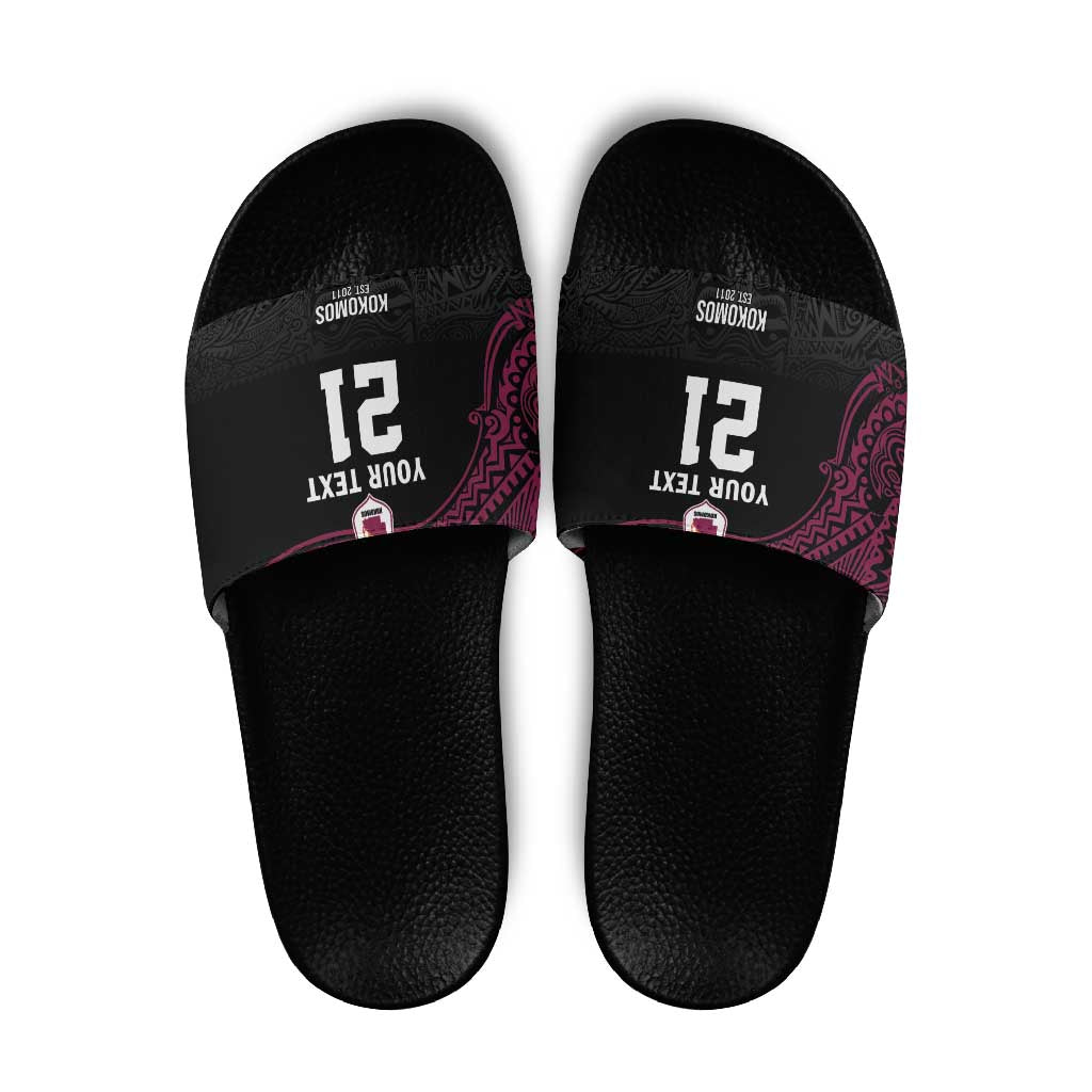 Queensland Papua New Guinea Custom Slide Sandals All Black Pacific PNG Tribal Style - Aussie Hoodie