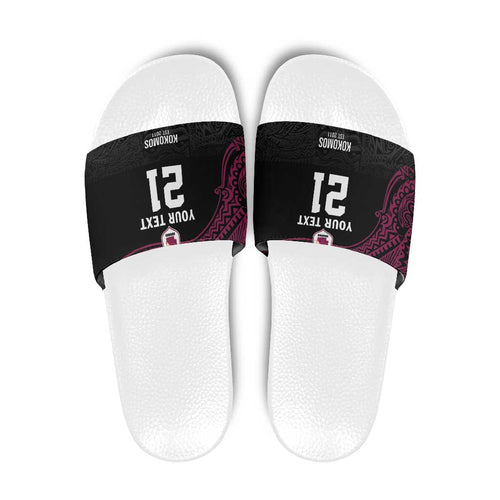 Queensland Papua New Guinea Custom Slide Sandals All Black Pacific PNG Tribal Style - Aussie Hoodie