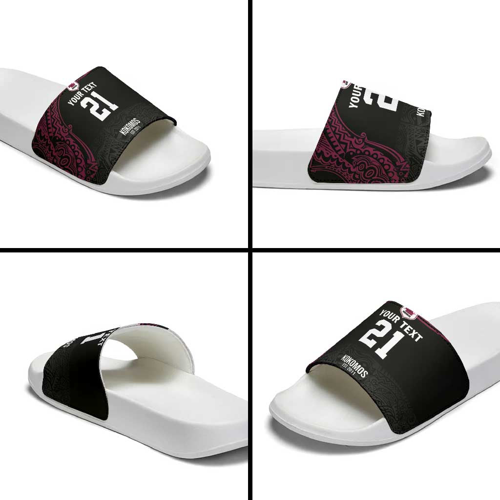 Queensland Papua New Guinea Custom Slide Sandals All Black Pacific PNG Tribal Style - Aussie Hoodie