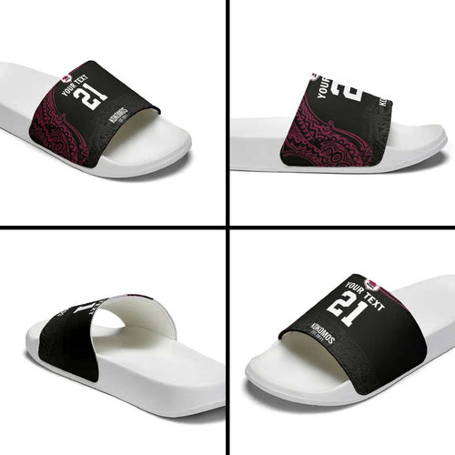 Queensland Papua New Guinea Custom Slide Sandals All Black Pacific PNG Tribal Style - Aussie Hoodie