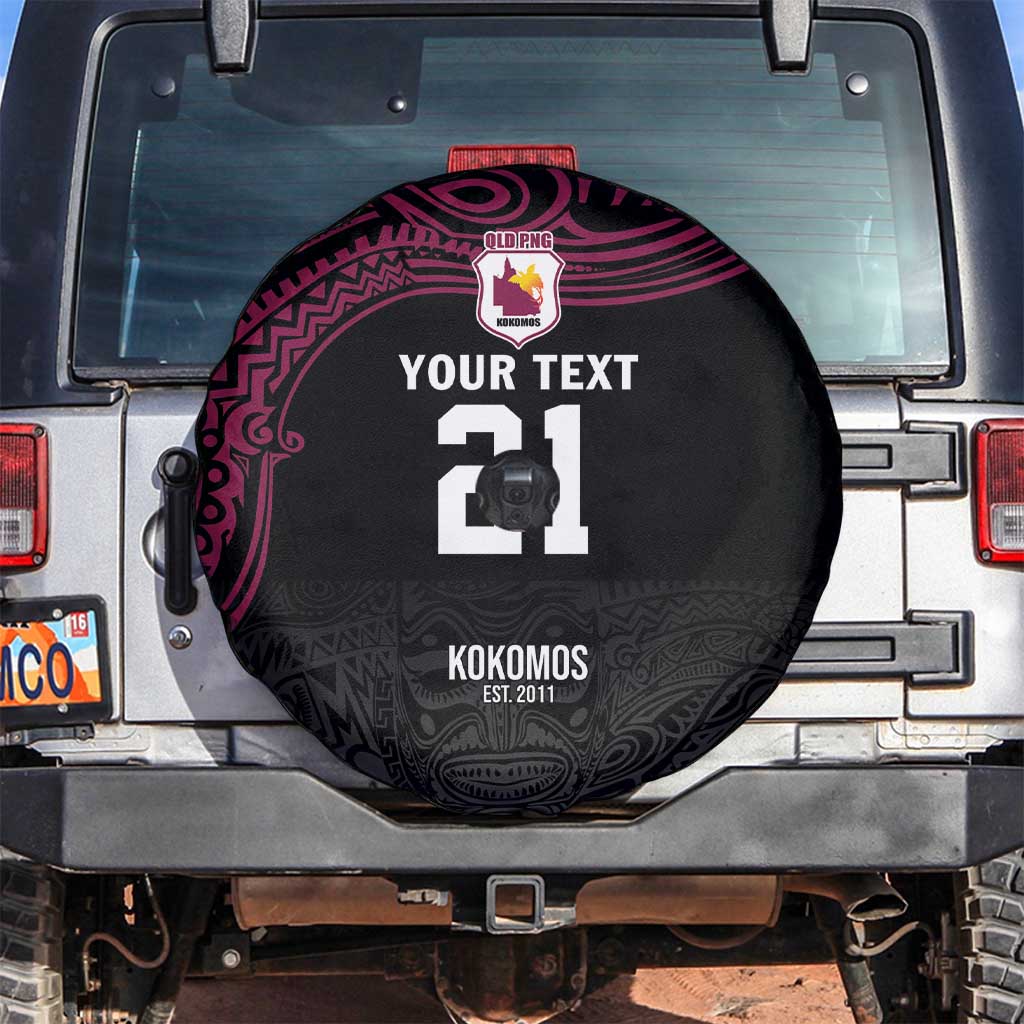 Queensland Papua New Guinea Custom Spare Tire Cover All Black Pacific PNG Tribal Style