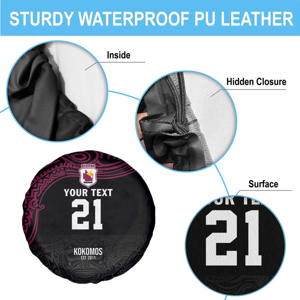 Queensland Papua New Guinea Custom Spare Tire Cover All Black Pacific PNG Tribal Style