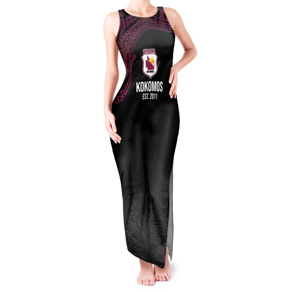 Queensland Papua New Guinea Custom Tank Maxi Dress All Black Pacific PNG Tribal Style