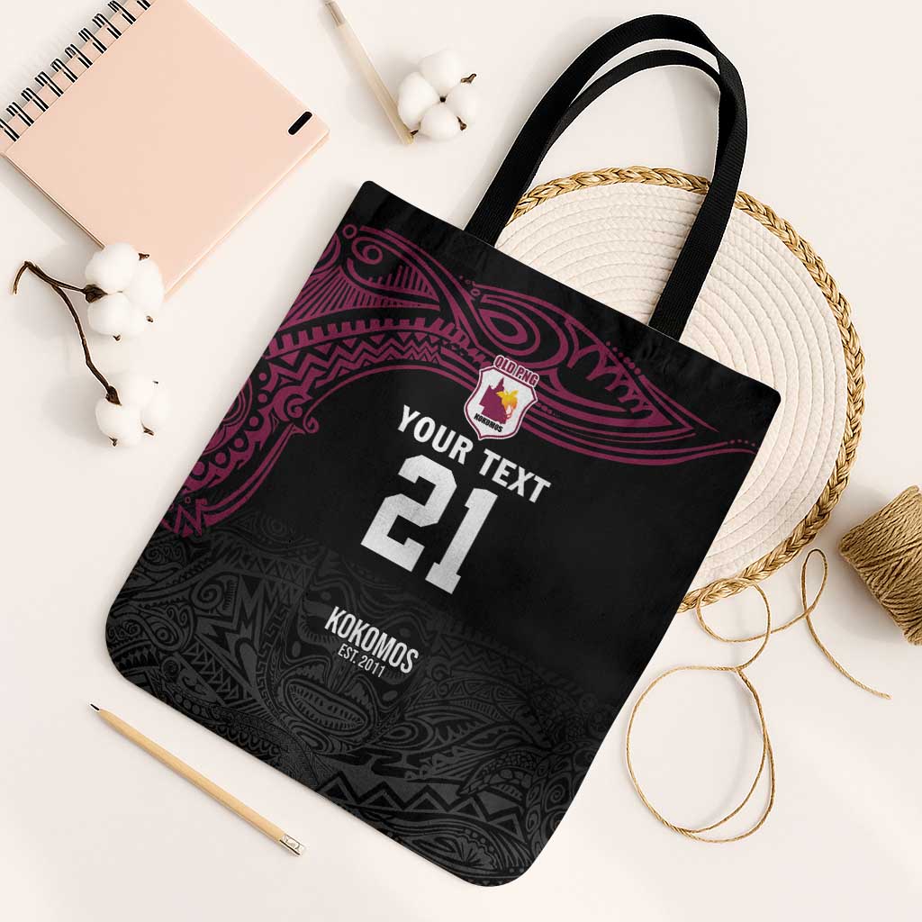 Queensland Papua New Guinea Custom Tote Bag All Black Pacific PNG Tribal Style - Aussie Hoodie