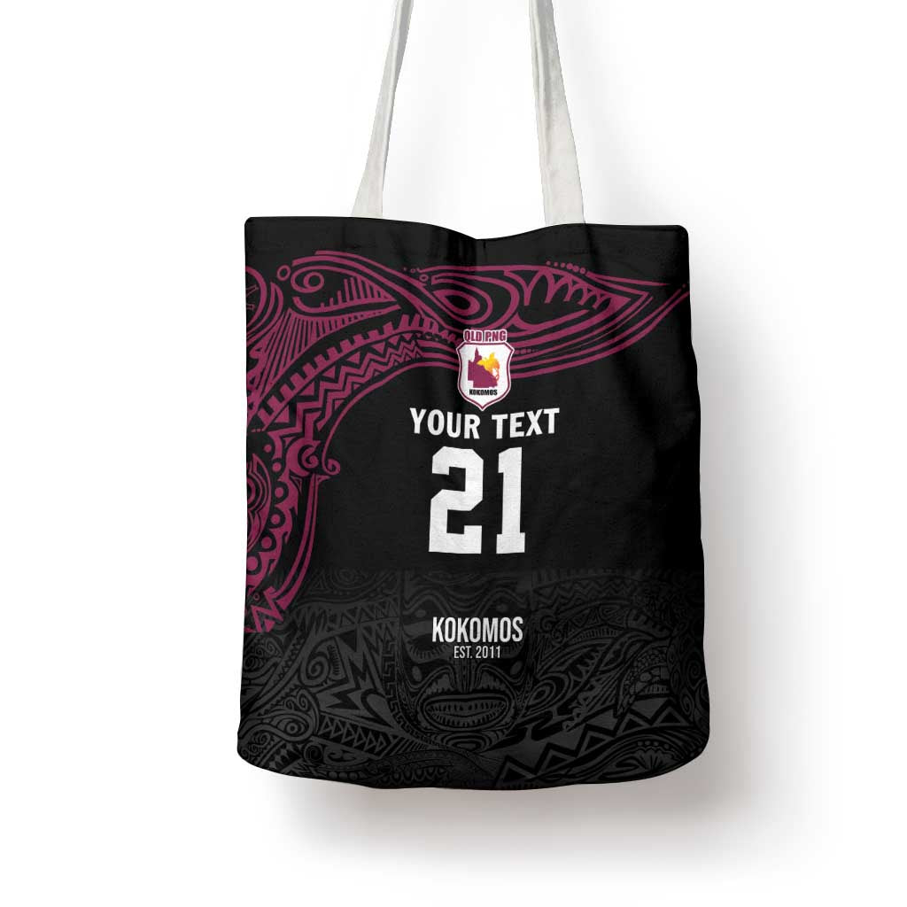 Queensland Papua New Guinea Custom Tote Bag All Black Pacific PNG Tribal Style - Aussie Hoodie