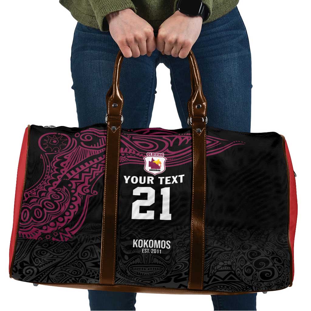 Queensland Papua New Guinea Custom Travel Bag All Black Pacific PNG Tribal Style - Aussie Hoodie