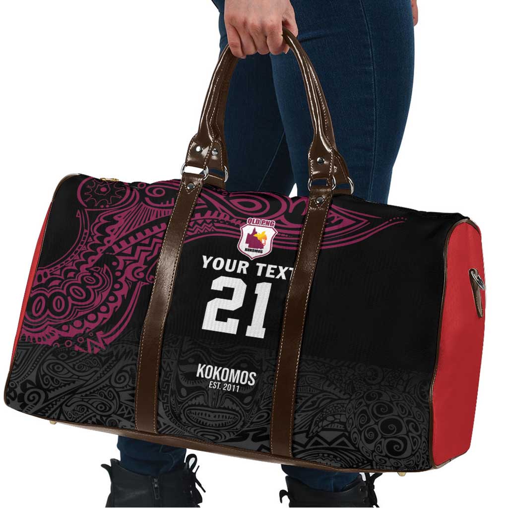 Queensland Papua New Guinea Custom Travel Bag All Black Pacific PNG Tribal Style - Aussie Hoodie