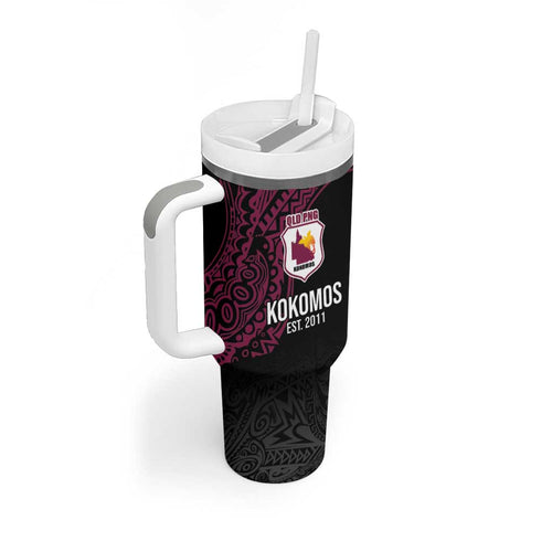 Queensland Papua New Guinea Custom Tumbler With Handle All Black Pacific PNG Tribal Style