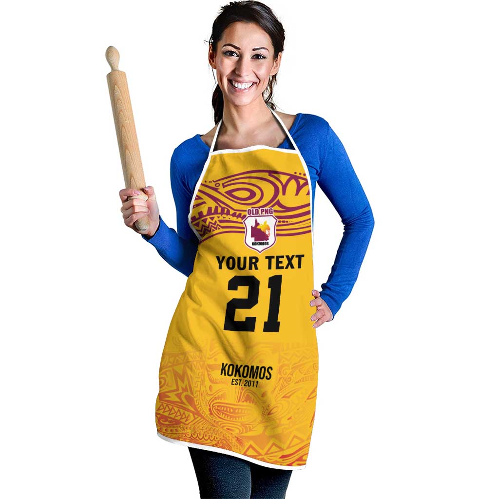 Queensland Papua New Guinea Custom Apron All Gold Pacific PNG Tribal Style - Aussie Hoodie