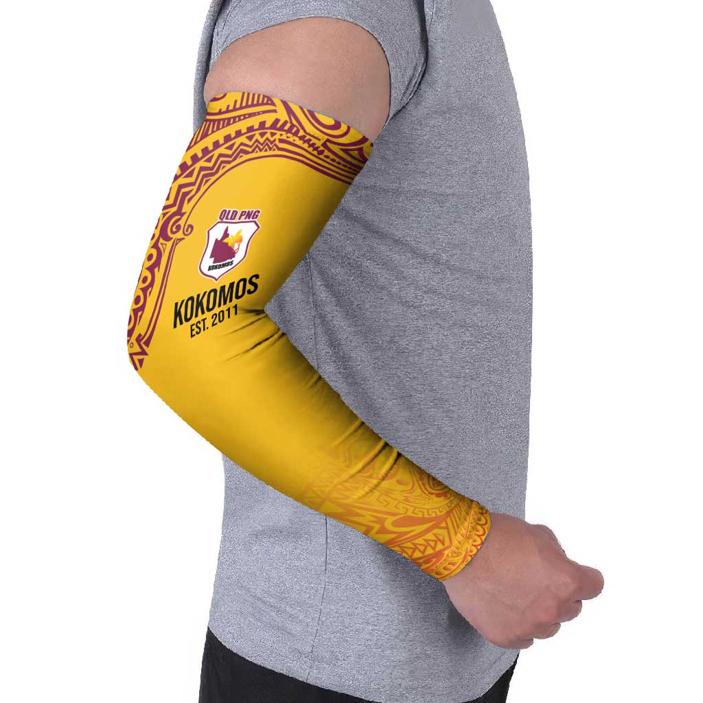 Queensland Papua New Guinea Custom Arm Sleeves All Gold Pacific PNG Tribal Style - Aussie Hoodie