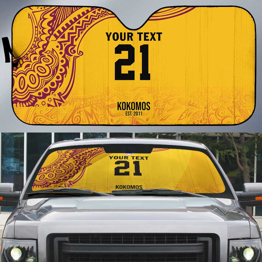 Queensland Papua New Guinea Custom Auto Sun Shade All Gold Pacific PNG Tribal Style - Aussie Hoodie