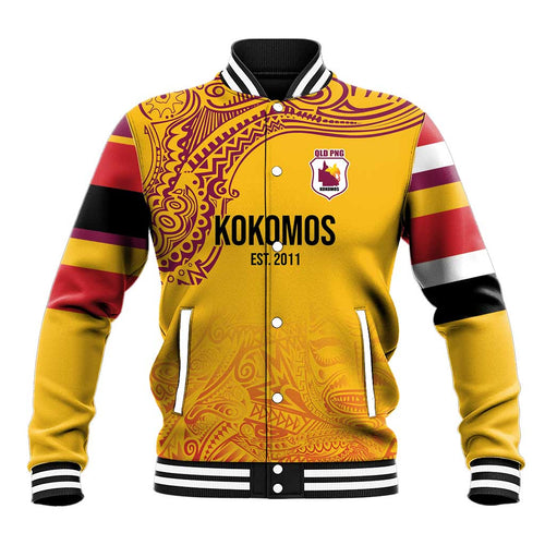 Queensland Papua New Guinea Custom Baseball Jacket All Gold Pacific PNG Tribal Style