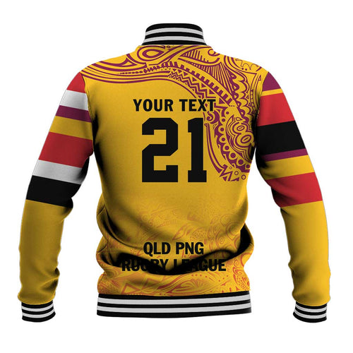 Queensland Papua New Guinea Custom Baseball Jacket All Gold Pacific PNG Tribal Style