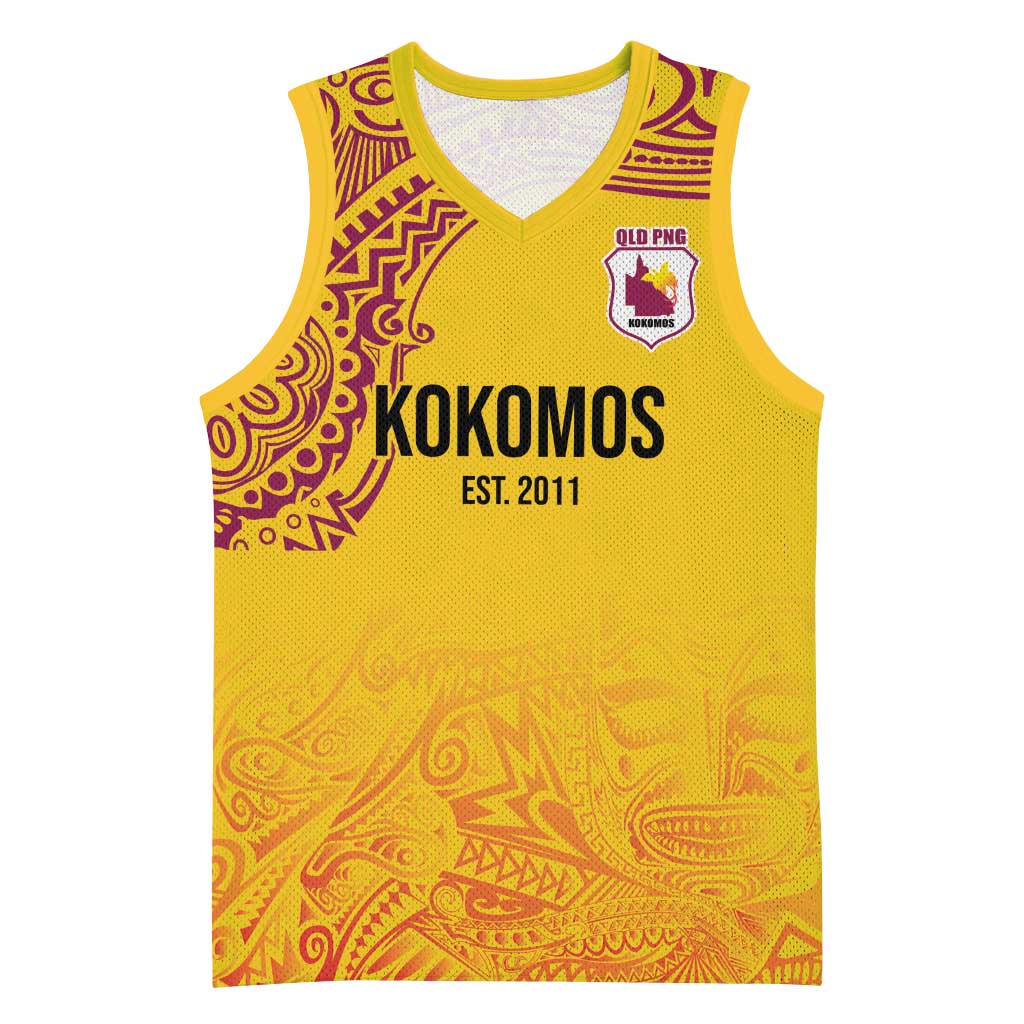 Queensland Papua New Guinea Custom Basketball Jersey All Gold Pacific PNG Tribal Style - Aussie Hoodie