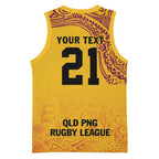 Queensland Papua New Guinea Custom Basketball Jersey All Gold Pacific PNG Tribal Style - Aussie Hoodie