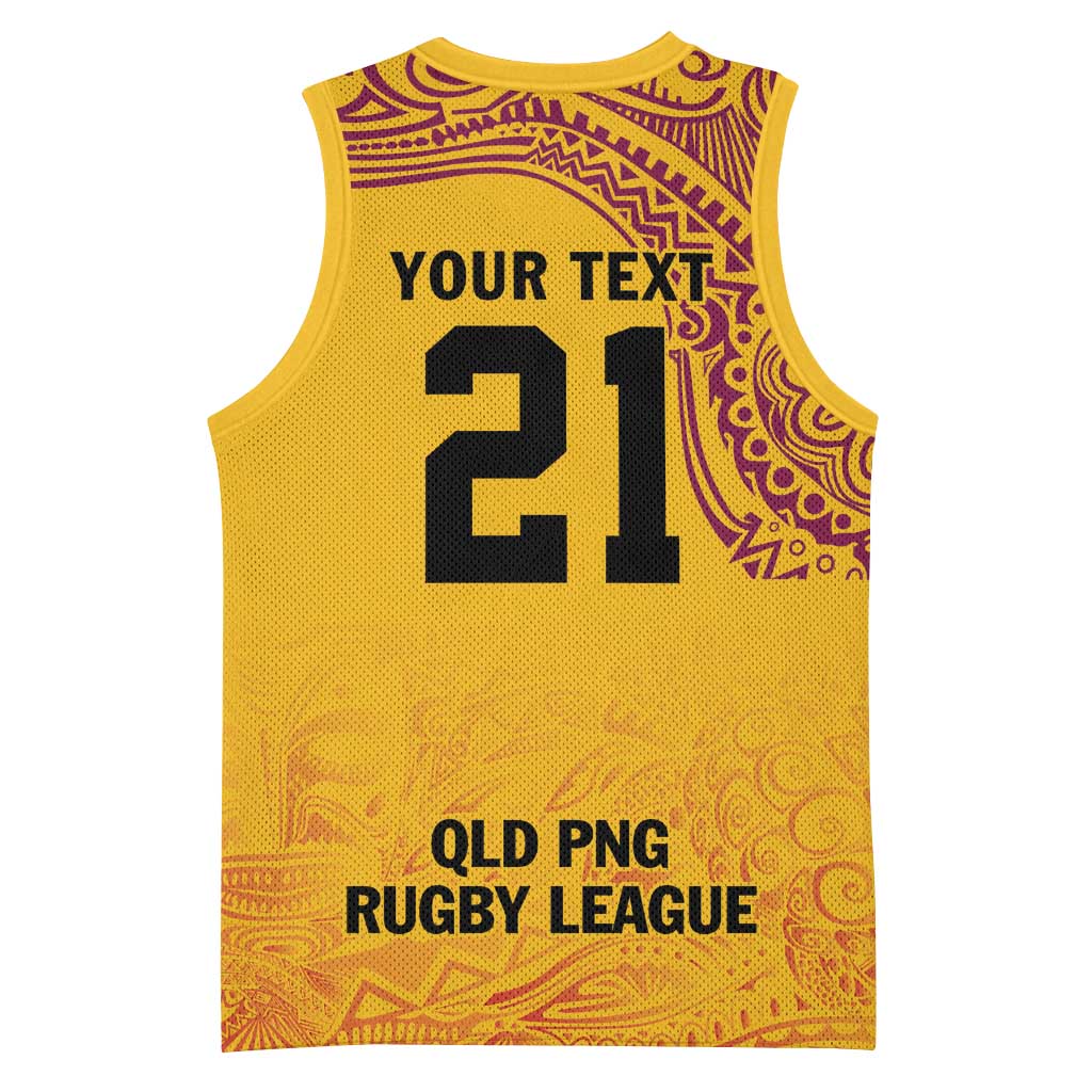 Queensland Papua New Guinea Custom Basketball Jersey All Gold Pacific PNG Tribal Style - Aussie Hoodie