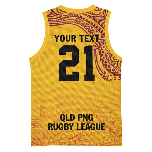 Queensland Papua New Guinea Custom Basketball Jersey All Gold Pacific PNG Tribal Style - Aussie Hoodie