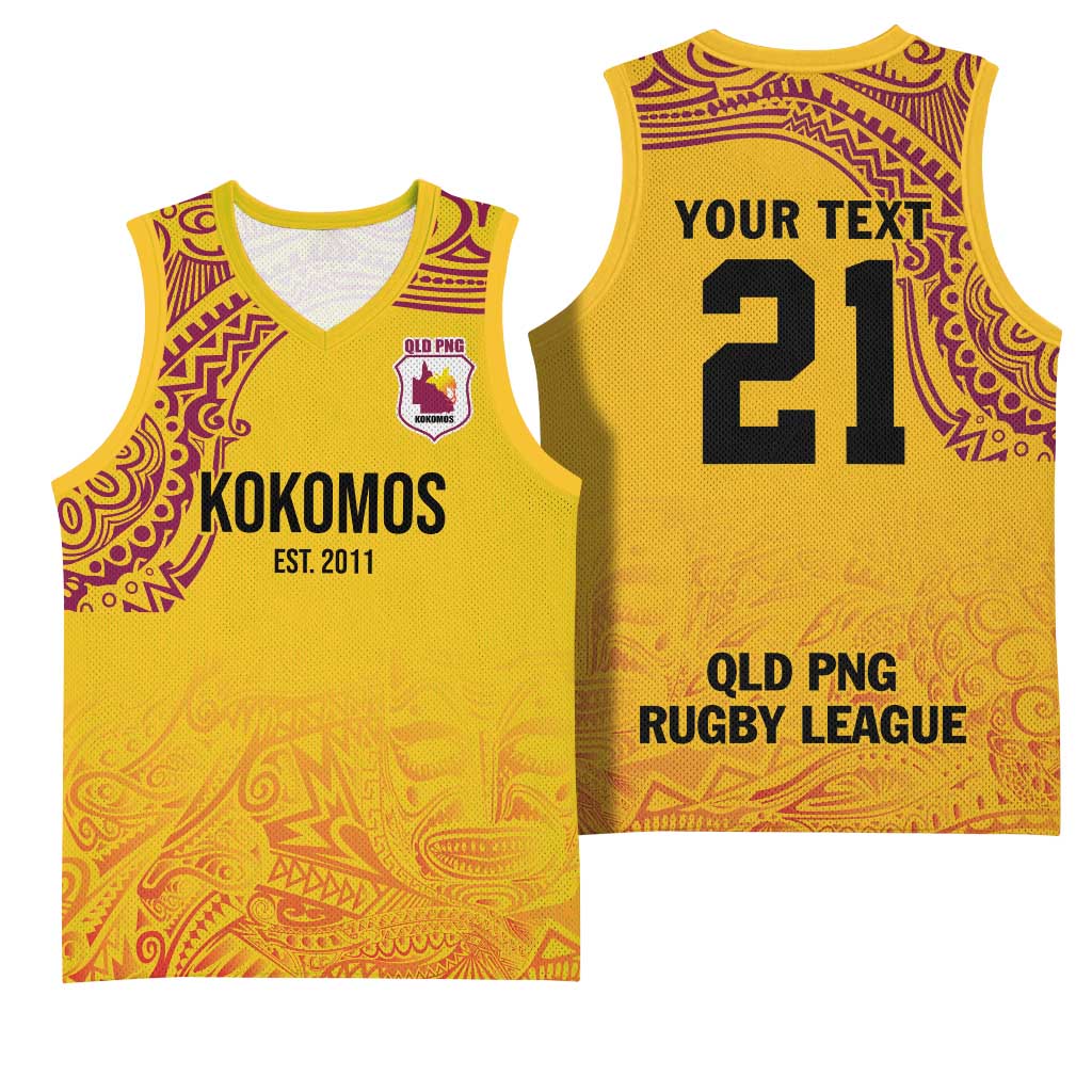 Queensland Papua New Guinea Custom Basketball Jersey All Gold Pacific PNG Tribal Style - Aussie Hoodie