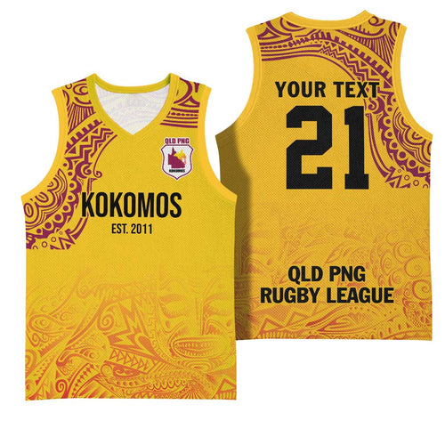 Queensland Papua New Guinea Custom Basketball Jersey All Gold Pacific PNG Tribal Style - Aussie Hoodie