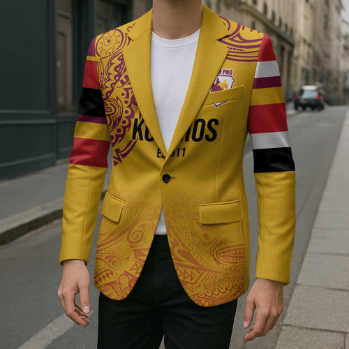 Queensland Papua New Guinea Custom Blazer All Gold Pacific PNG Tribal Style - Aussie Hoodie